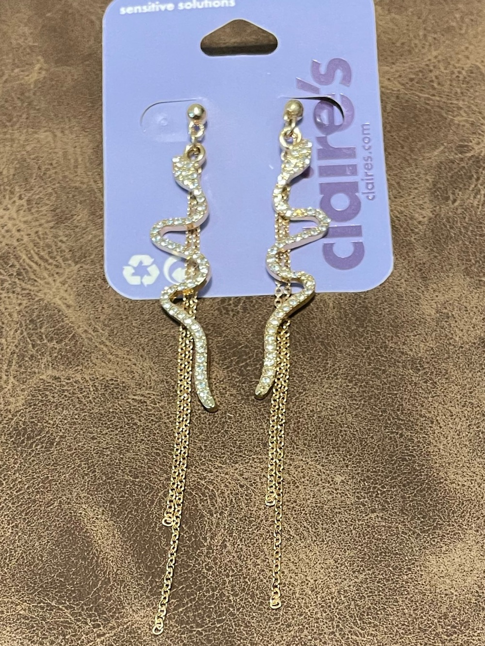 Claire's Gold Snake Drop Earrings with Chain Tassels